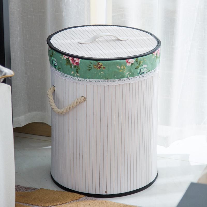 Taille L panier linge bambou blanc doublure coton vert floral