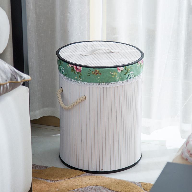 Taille S panier linge bambou blanc doublure coton vert floral
