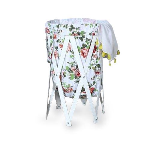 Panier à Linge en Bois Blanc et Roses