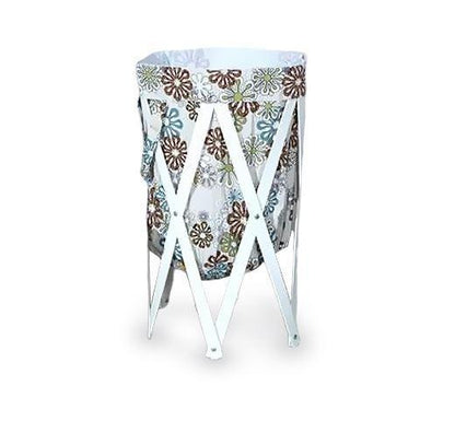 Panier à Linge en Bois en Bois Blanc Fleuris
