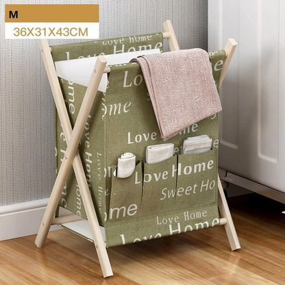 panier pliable en tissu et son cadre en bois taille M