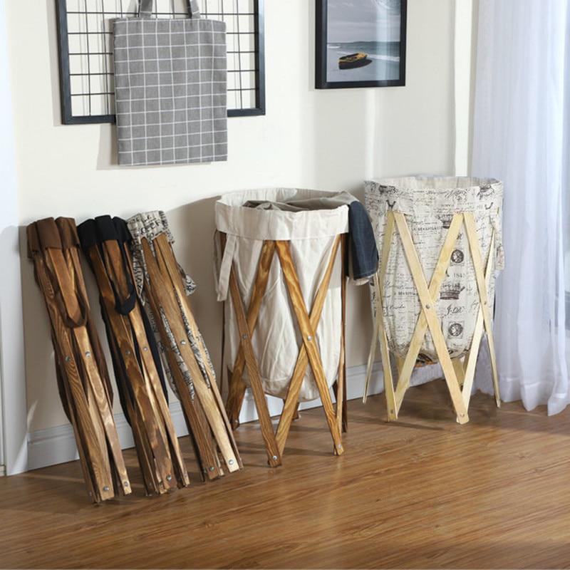 Panier à Linge en Bois Et son Sac en Lin