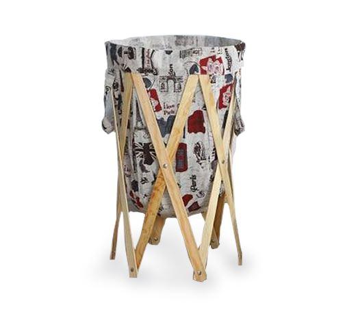 Panier à Linge en Bois Et Tissu de Lin