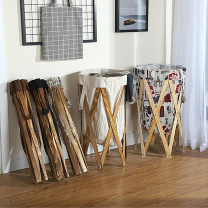 Panier à Linge en Bois Et Tissu de Lin