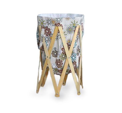 Panier à Linge en Bois et Tissu Pliable