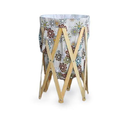 Panier à Linge en Bois et Tissu Pliable