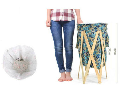 Panier à Linge en Bois Naturel Tissu Beige