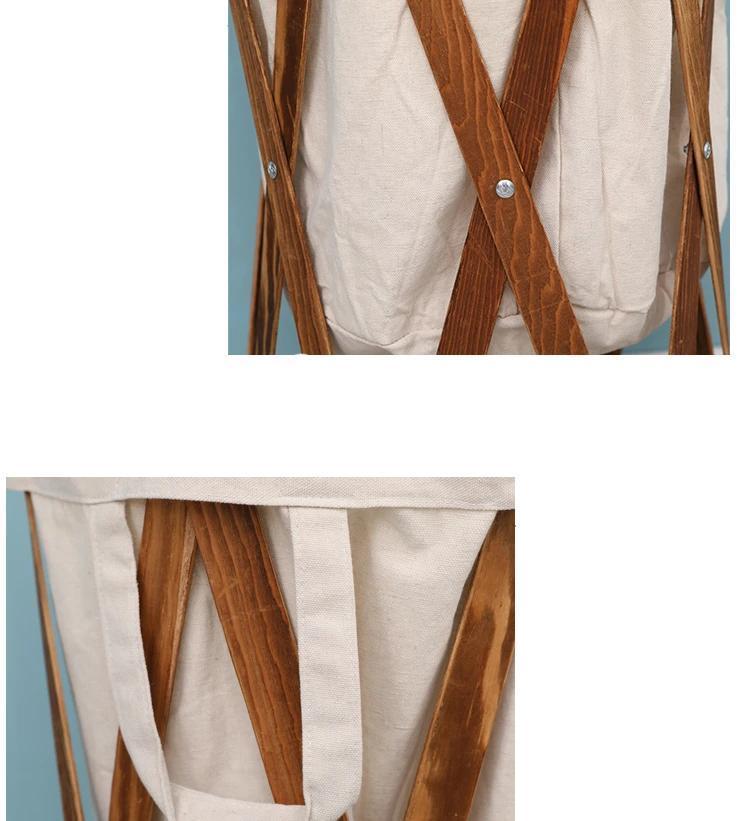 Panier à Linge en Bois Naturel Tissu Beige