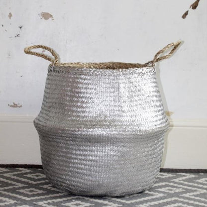 Panier à Linge en Jonc Argent