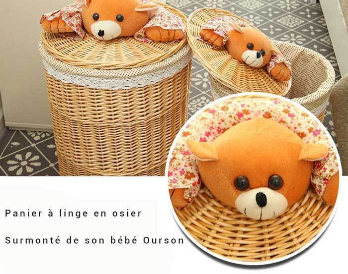 Panier à Linge en Osier Bébé Ourson