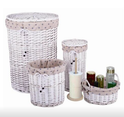 Panier à Linge en Osier Blanc avec Couvercle ( lot de 5 )