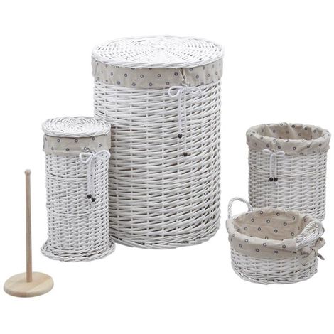 Panier à Linge en Osier Blanc avec Couvercle ( lot de 5 )
