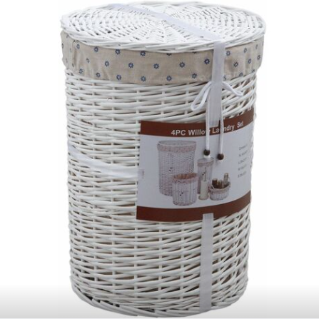 Panier à Linge en Osier Blanc avec Couvercle ( lot de 5 )