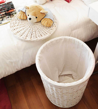Panier à Linge en Osier Blanc <br>Corbeille Ted