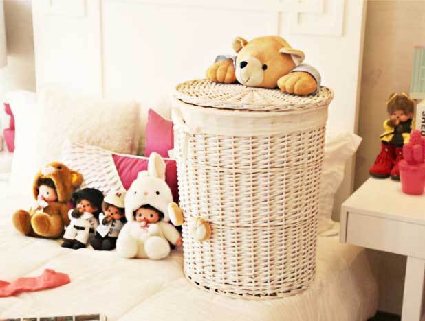 Panier à Linge en Osier Blanc <br>Corbeille Ted