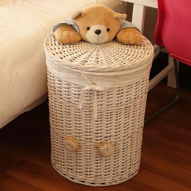 Panier à Linge en Osier Blanc <br>Corbeille Ted