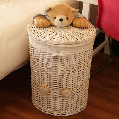 Panier à Linge en Osier Blanc <br>Corbeille Ted