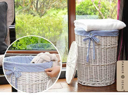 Panier à Linge en Osier Blanc Vichy
