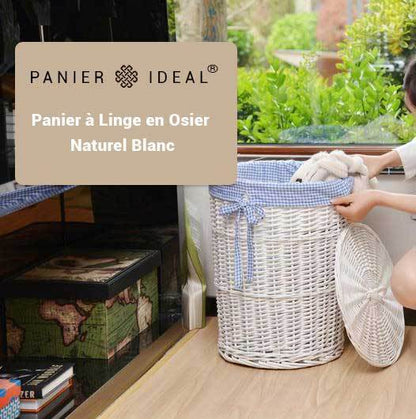 Panier à Linge en Osier Blanc Vichy