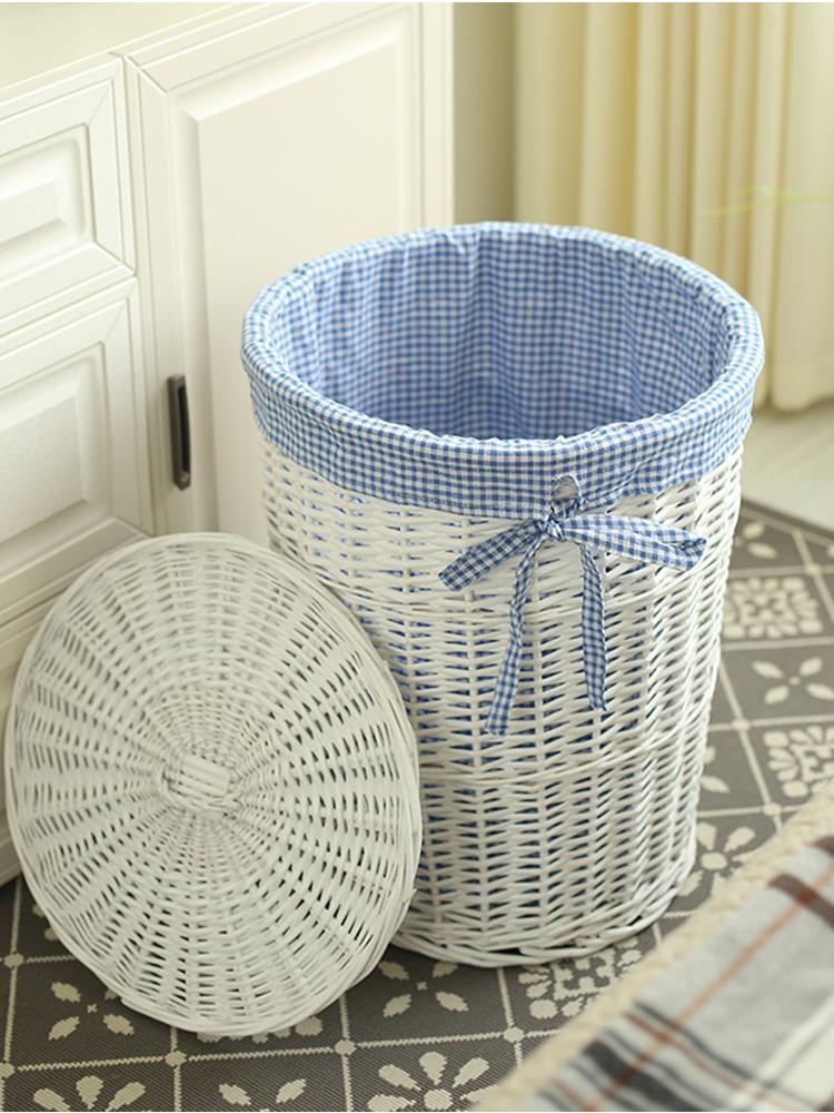 Panier à Linge en Osier Blanc Vichy