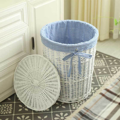 panier linge osier blanc avec couvercle