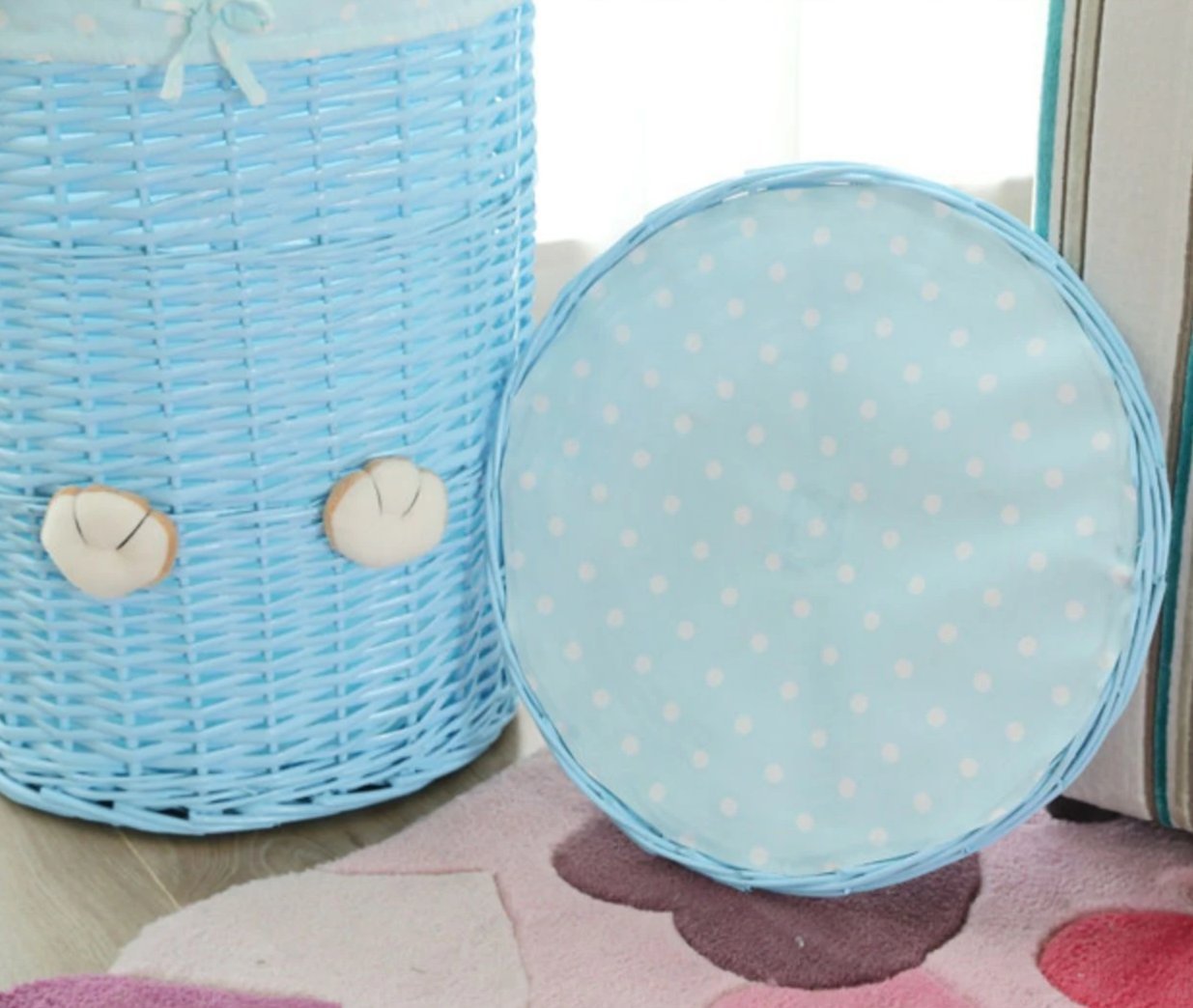Panier à Linge en Osier Bleu Ourson