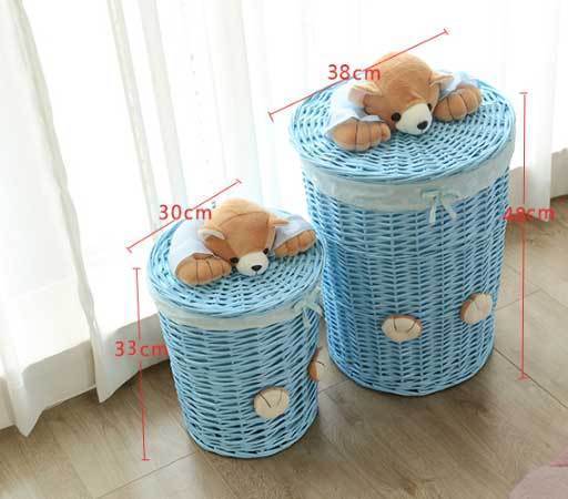 Panier à Linge en Osier Bleu Ourson