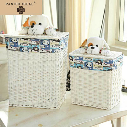 Panier à Linge en Osier Doublure Tissu Cartoon