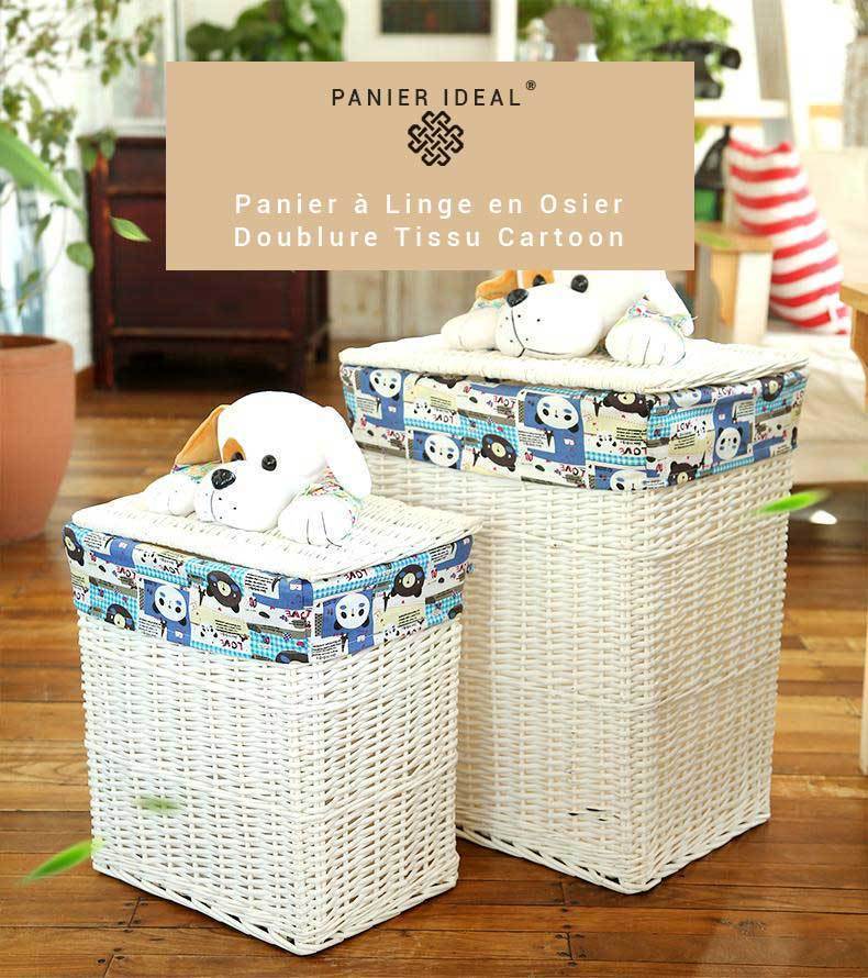 Panier à Linge en Osier Doublure Tissu Cartoon