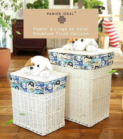 Panier à Linge en Osier Doublure Tissu Cartoon