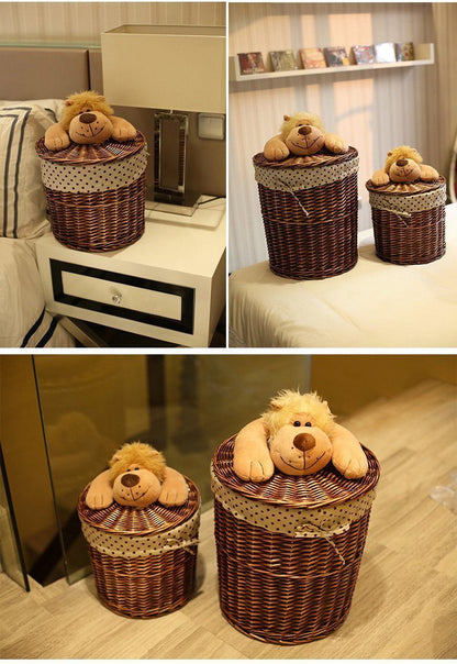 Panier à Linge en Osier Marron Petit Lion