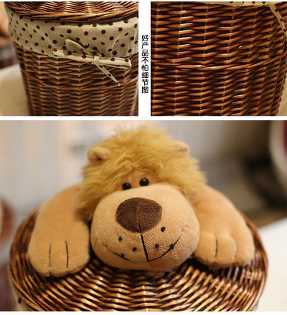 Panier à Linge en Osier Marron Petit Lion