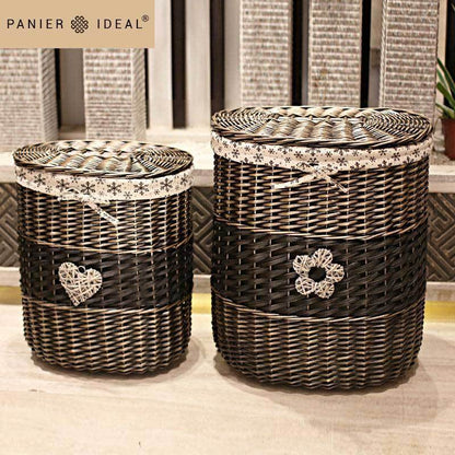 set de 2 panières à linge en osier noires