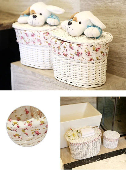 Panier à Linge en Osier Ovale Blanc Fido