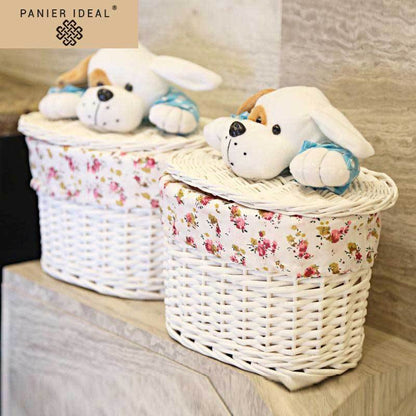 Panier à Linge en Osier Ovale Blanc Fido