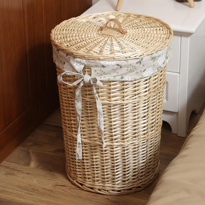 Panier à linge en Osier Rond Brun Clair