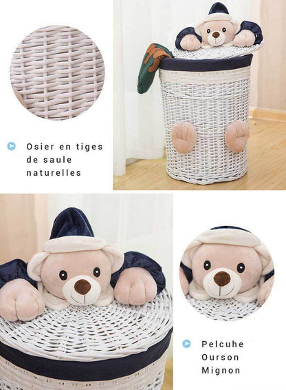 Panier à Linge en Osier Rond Ours Mignon