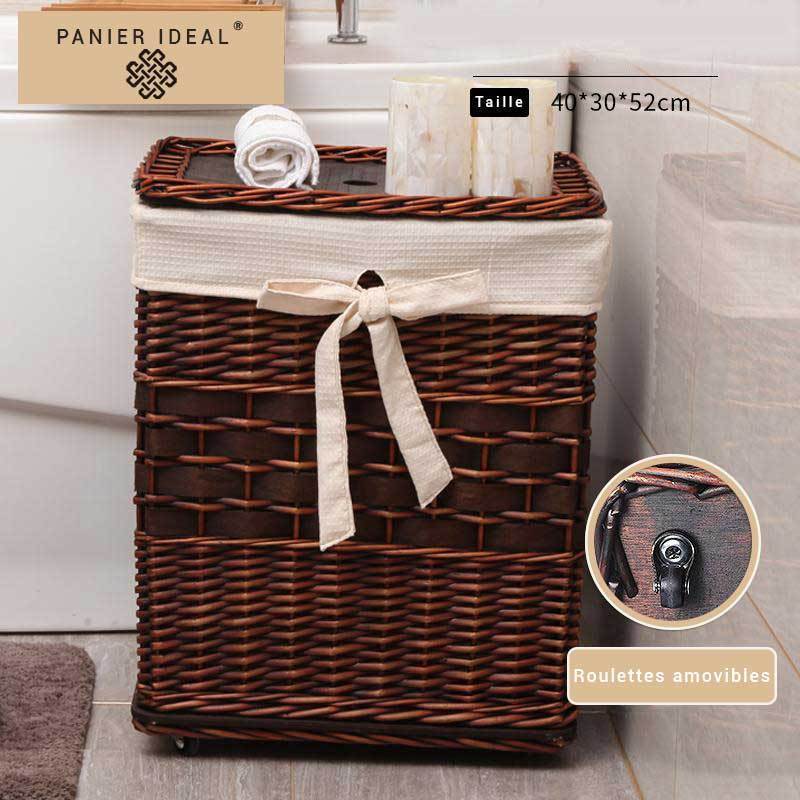 Panier à Linge en Osier à Roulettes Delecta