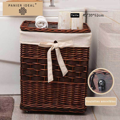 Panier à Linge en Osier à Roulettes Delecta