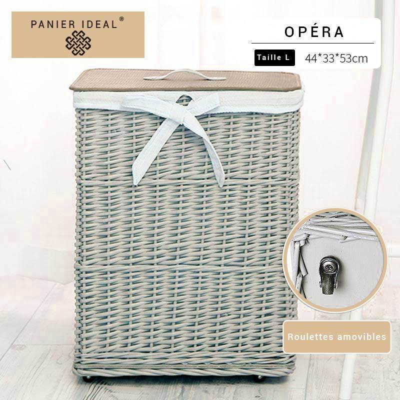 Panier à Linge en Osier sur Roulettes Opéra