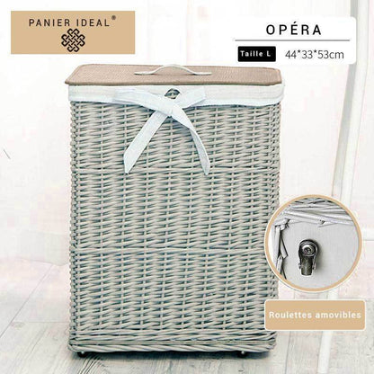 Panier à Linge en Osier sur Roulettes Opéra