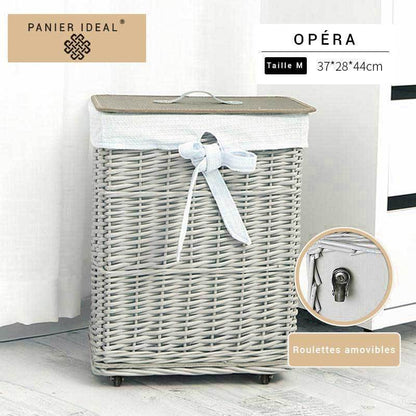 corbeille à Linge en Osier sur Roulettes
