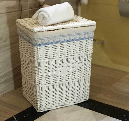 Panier à Linge en Rotin Blanc Rétro