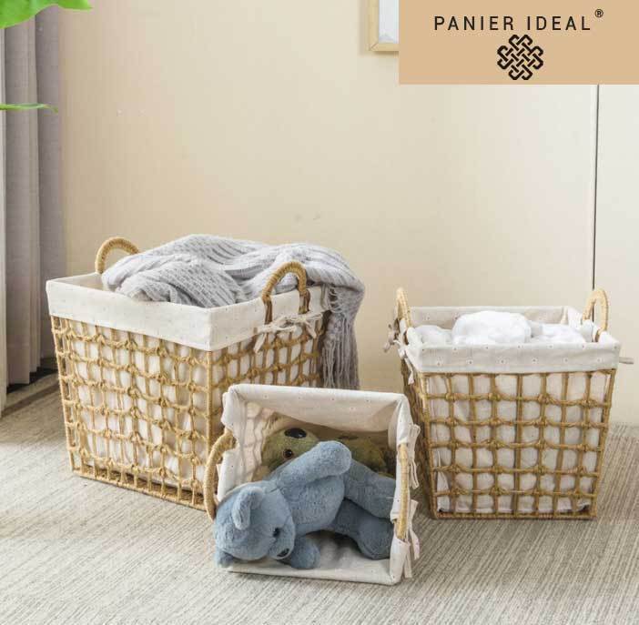 Panier à Linge en Rotin Carré Scandinave