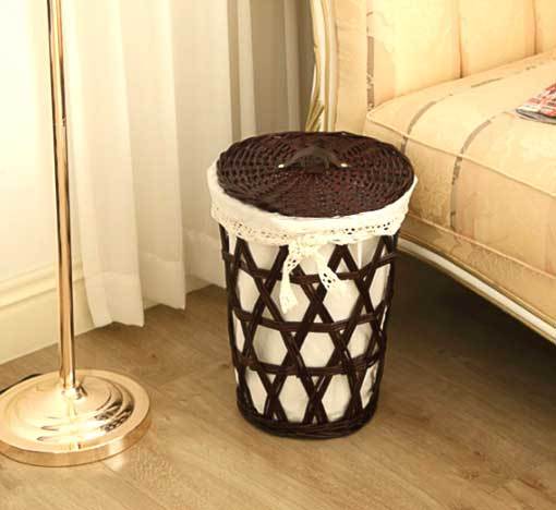 Panier à Linge en Rotin et Bois Luxure - Taille M / Brun 