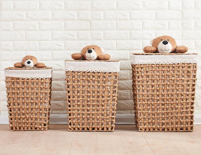 Panier à Linge en Rotin Imitation Teddy