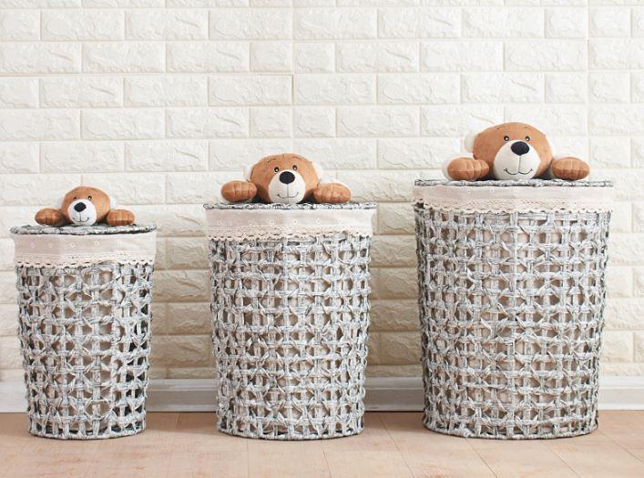 Panier à Linge en Rotin Simili Gris Ted