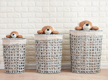 Panier à Linge en Rotin Simili Gris Ted