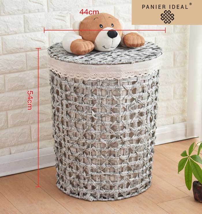 Panier à Linge en Rotin Simili Gris Ted
