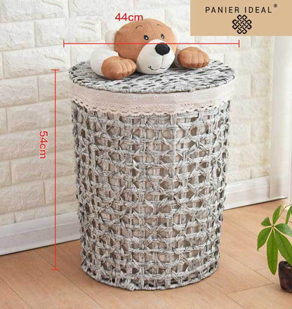 Panier à Linge en Rotin Simili Gris Ted